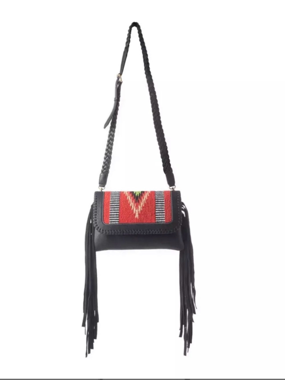 Myra Black Leather Fringe Crossbody/Cutch with Aztec Panel - NWT - Picture 16 of 16